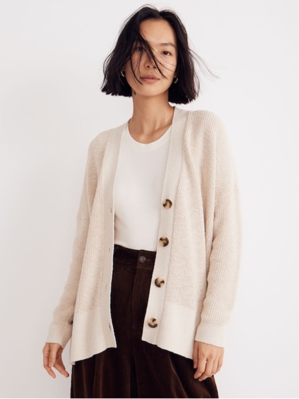 Madewell Lovell Oversized Cotton Cardigan Sweater Harvest Moon Beige 2X